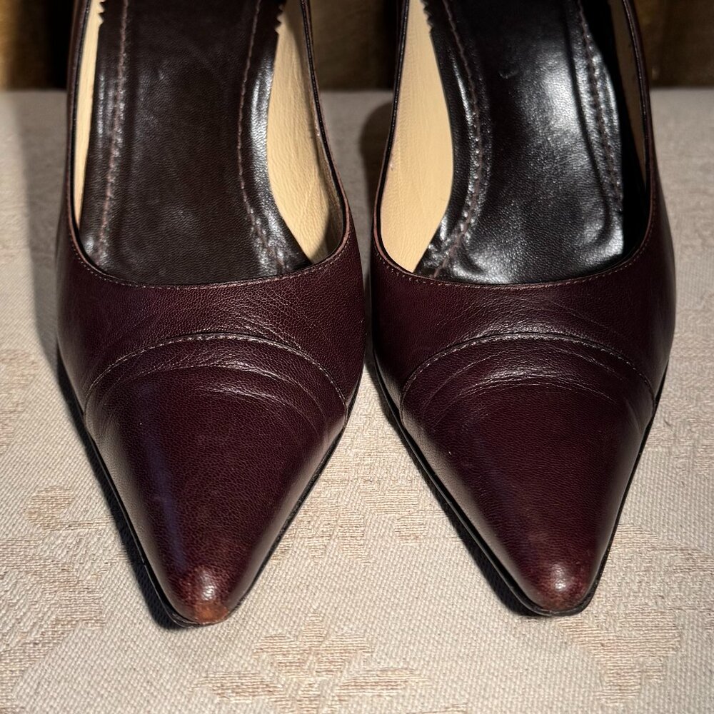 Gucci 115157 Brown Leather Pumps Pointed Toe Size 7.5 Shoes - Picture 9 of 16